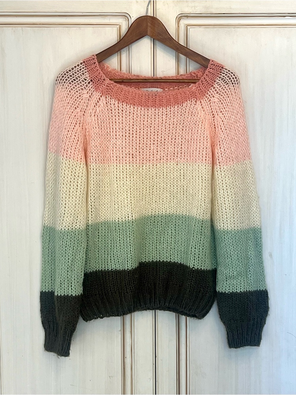Material Girls Colorblock Open Knit Sweater Size Small Pink Sage Green